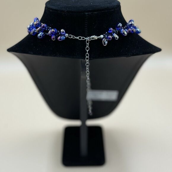 Boho Beaded Necklace Iridescent Purple Blue Glass Beads Layered Vintage Jewelry - Picture 4 of 7